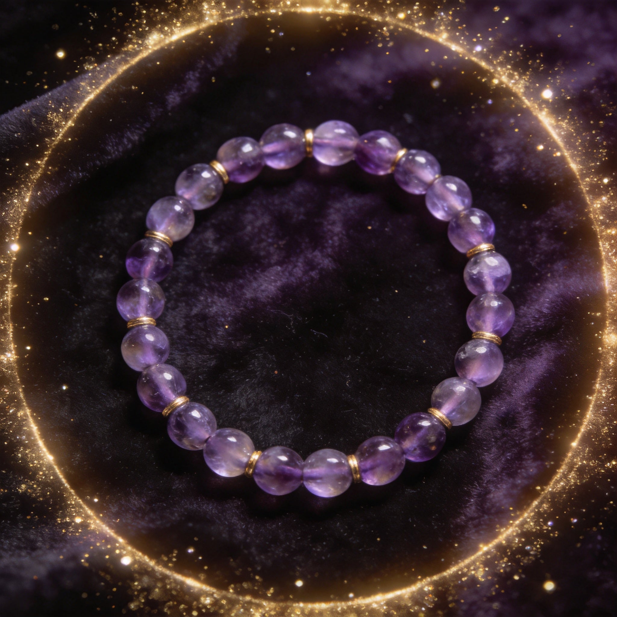 Amethyst natural stone bracelet on dark velvet