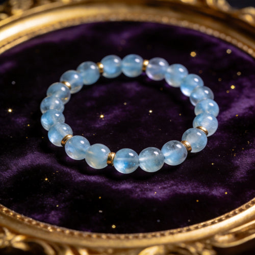 Aquamarine natural stone bracelet on dark velvet