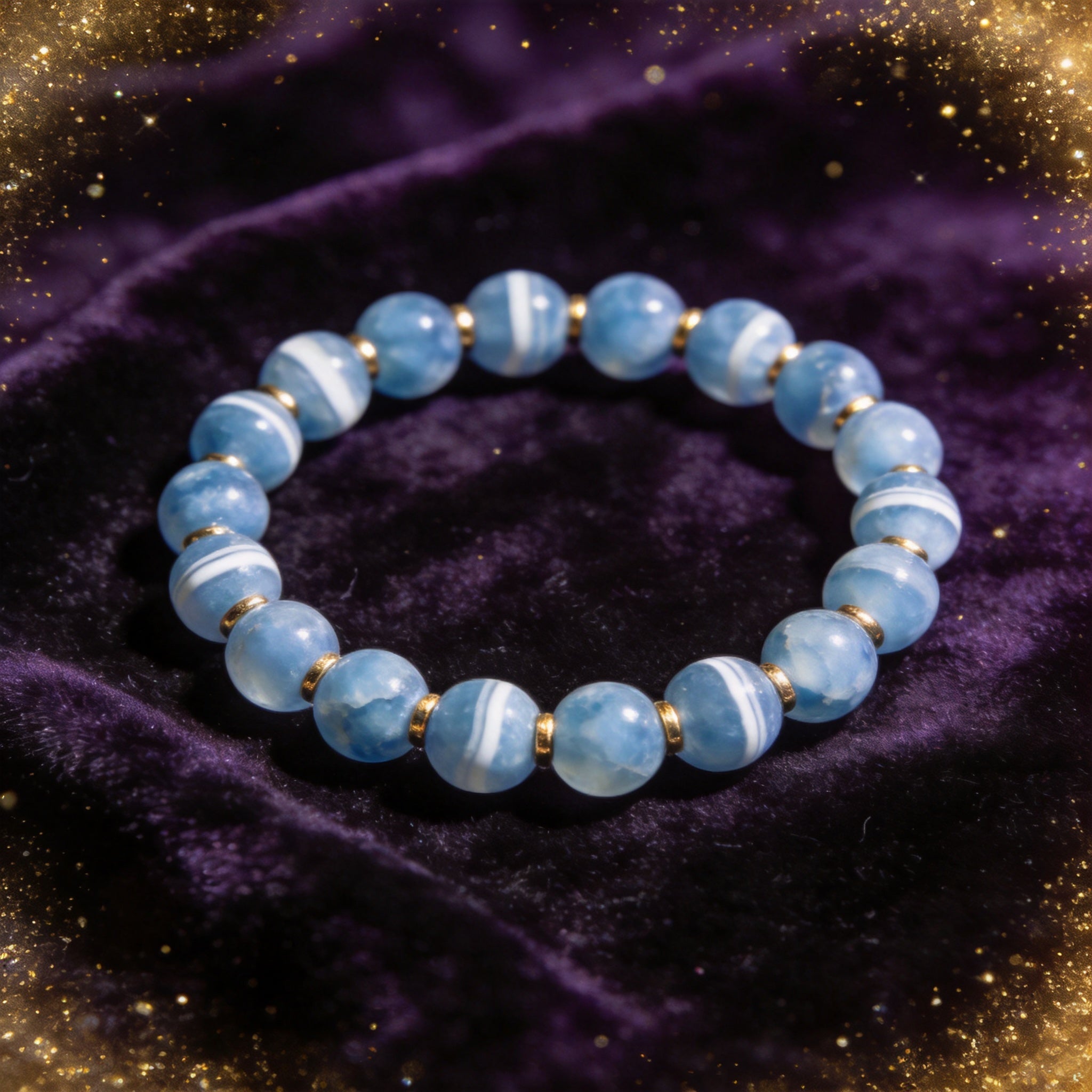 Blue Lace Agate natural stone bracelet on dark velvet