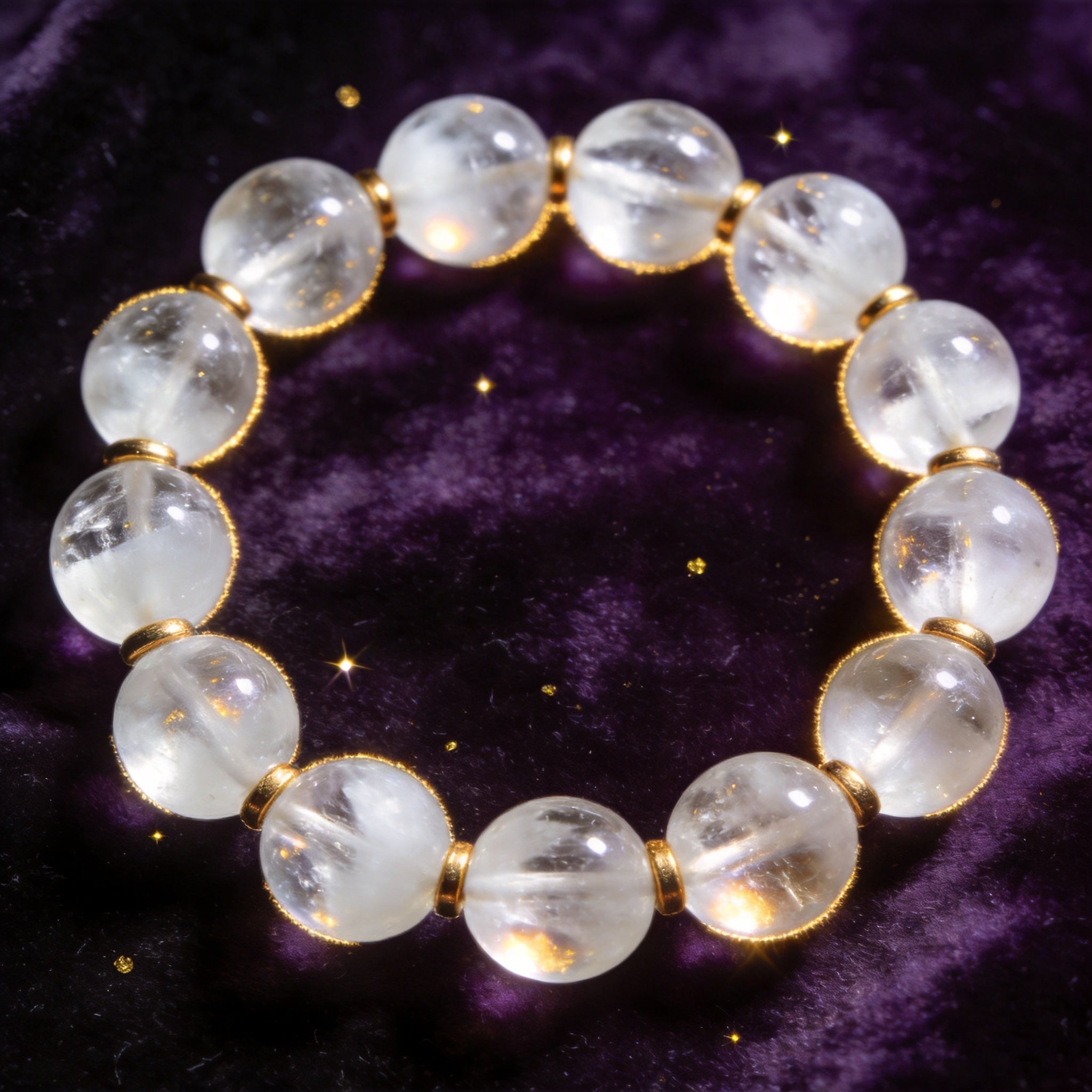 Clear Quartz natural stone bracelet on dark velvet