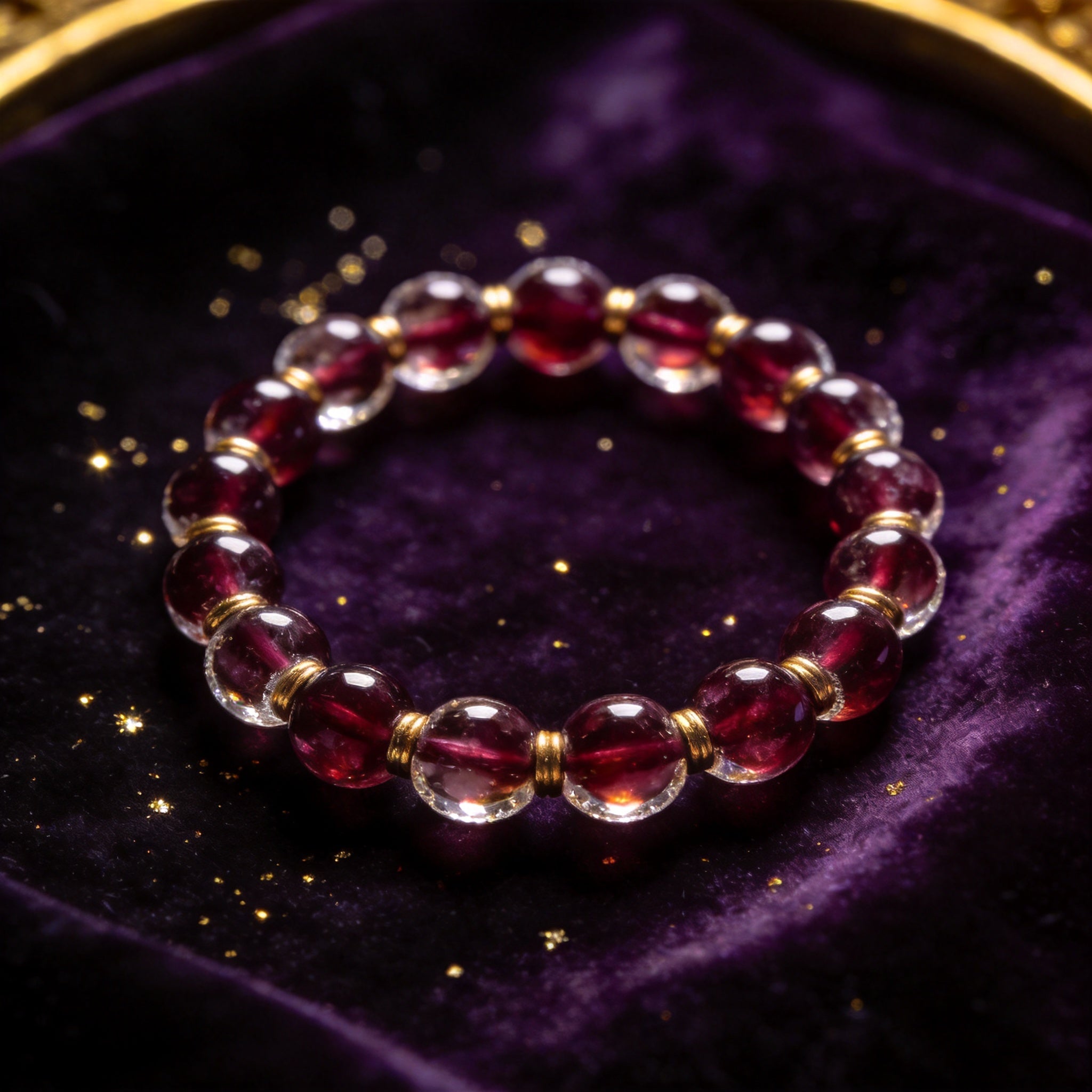 Garnet natural stone bracelet on dark velvet