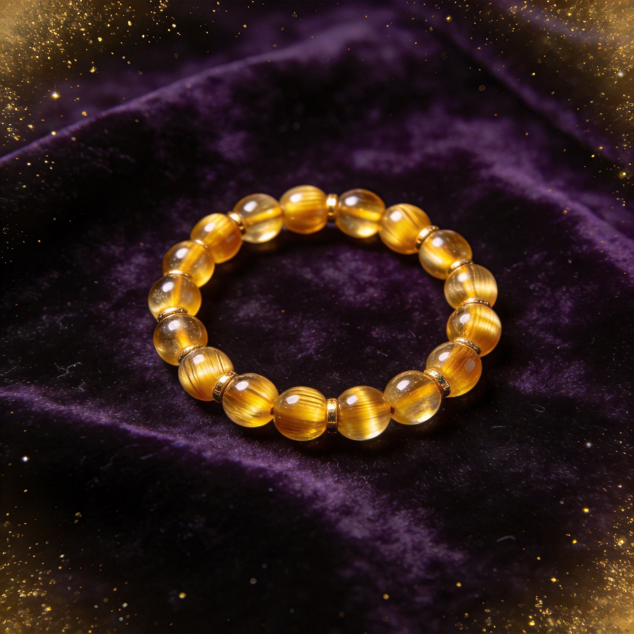 Golden Tiger Eye natural stone bracelet on dark velvet