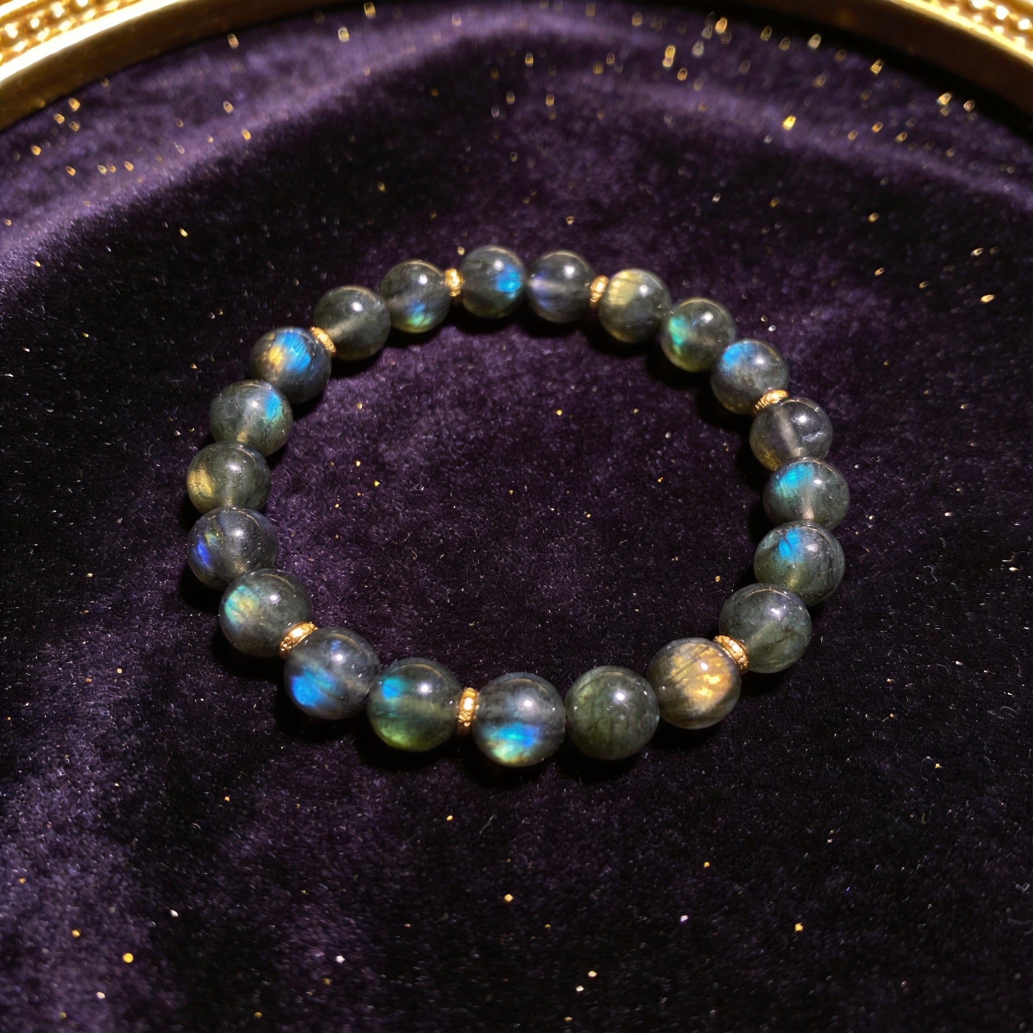 Labradorite natural stone bracelet on dark velvet