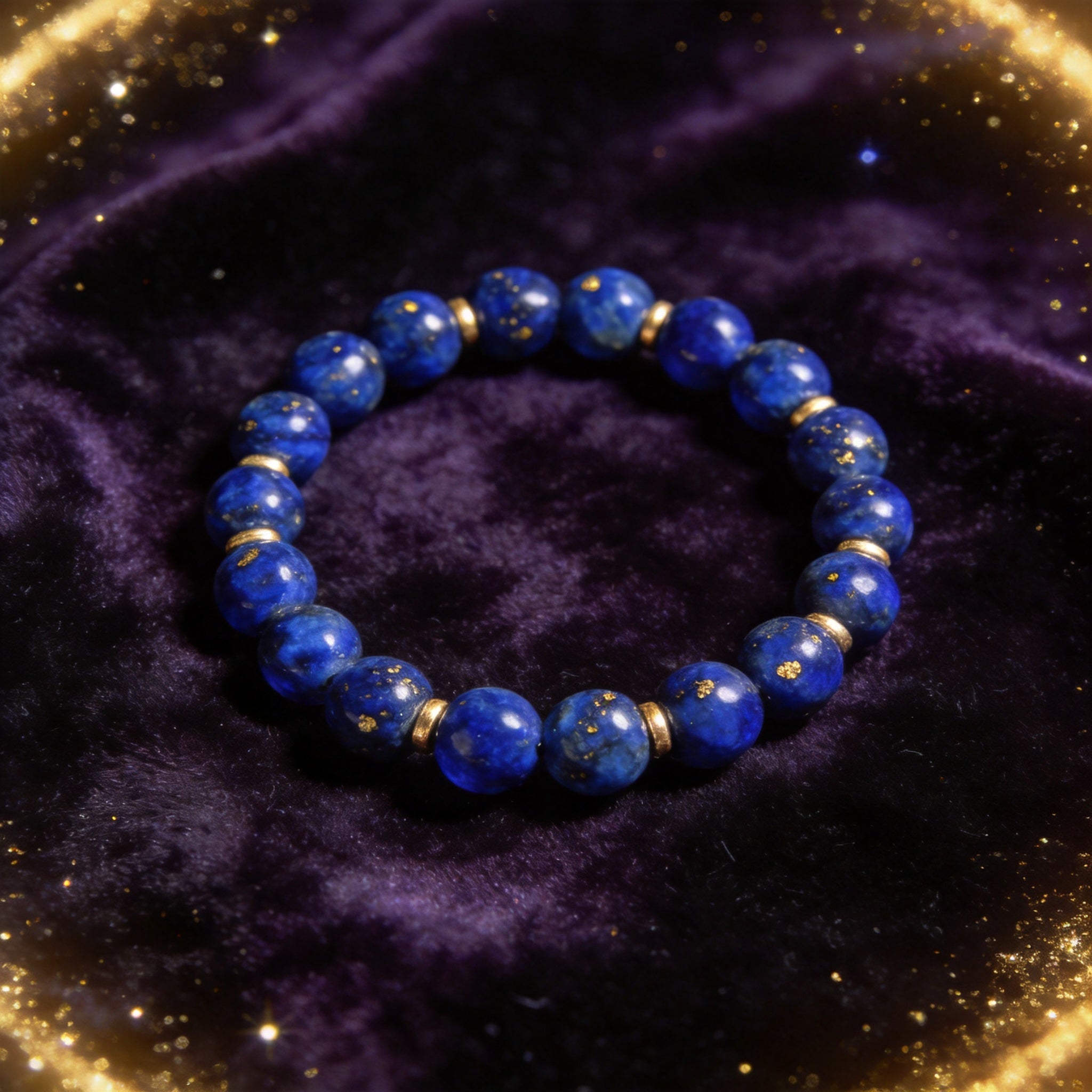 Lapis Lazuli natural stone bracelet on dark velvet
