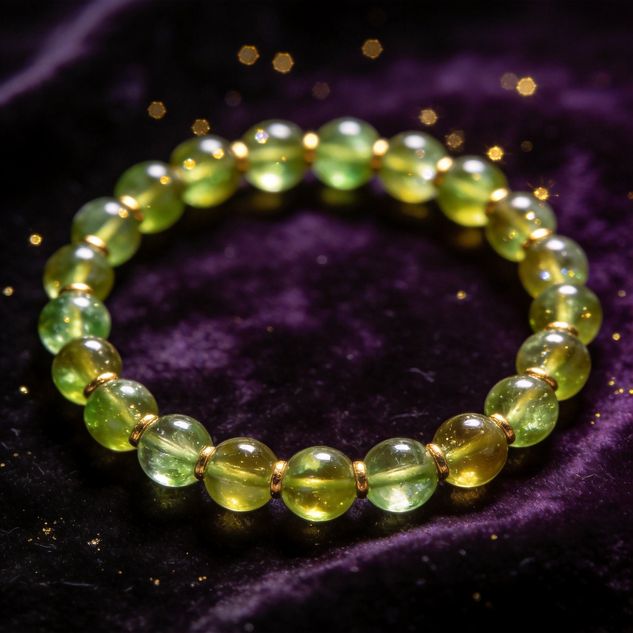 Peridot natural stone bracelet on dark velvet