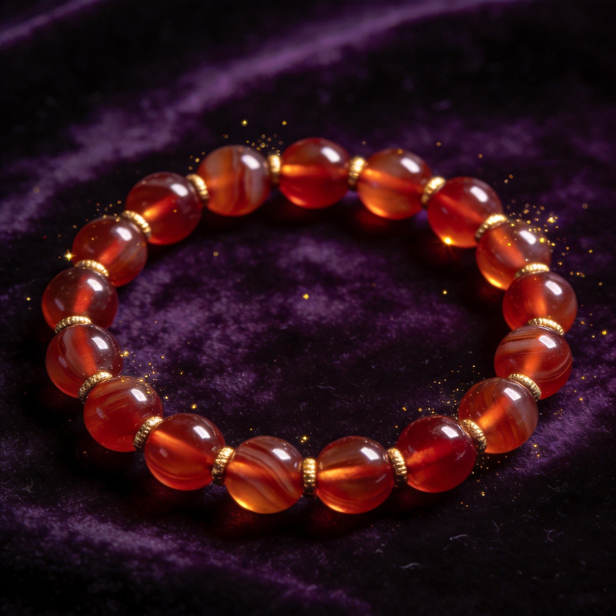 Red Agate natural stone bracelet on dark velvet