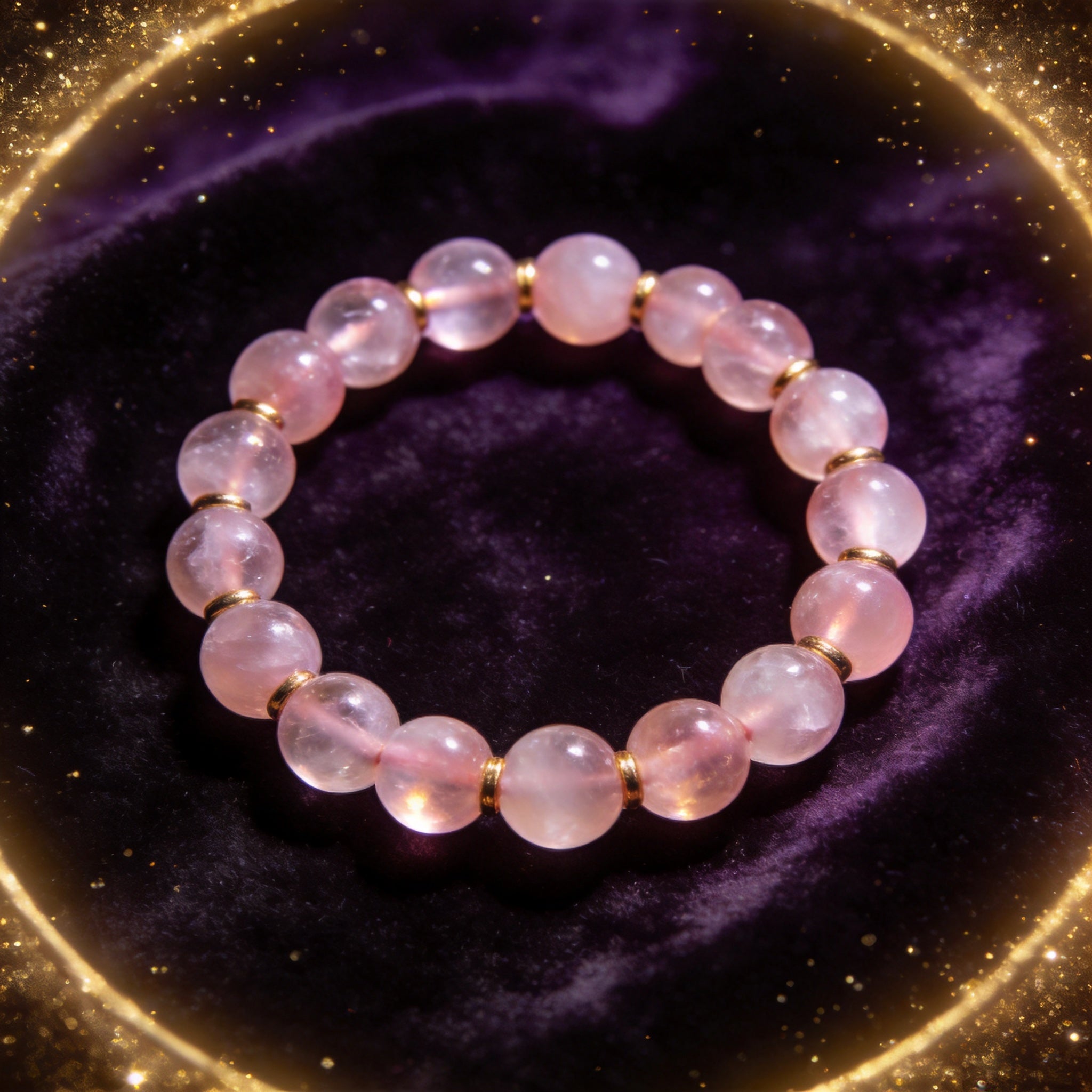 Rose Quartz natural stone bracelet on dark velvet