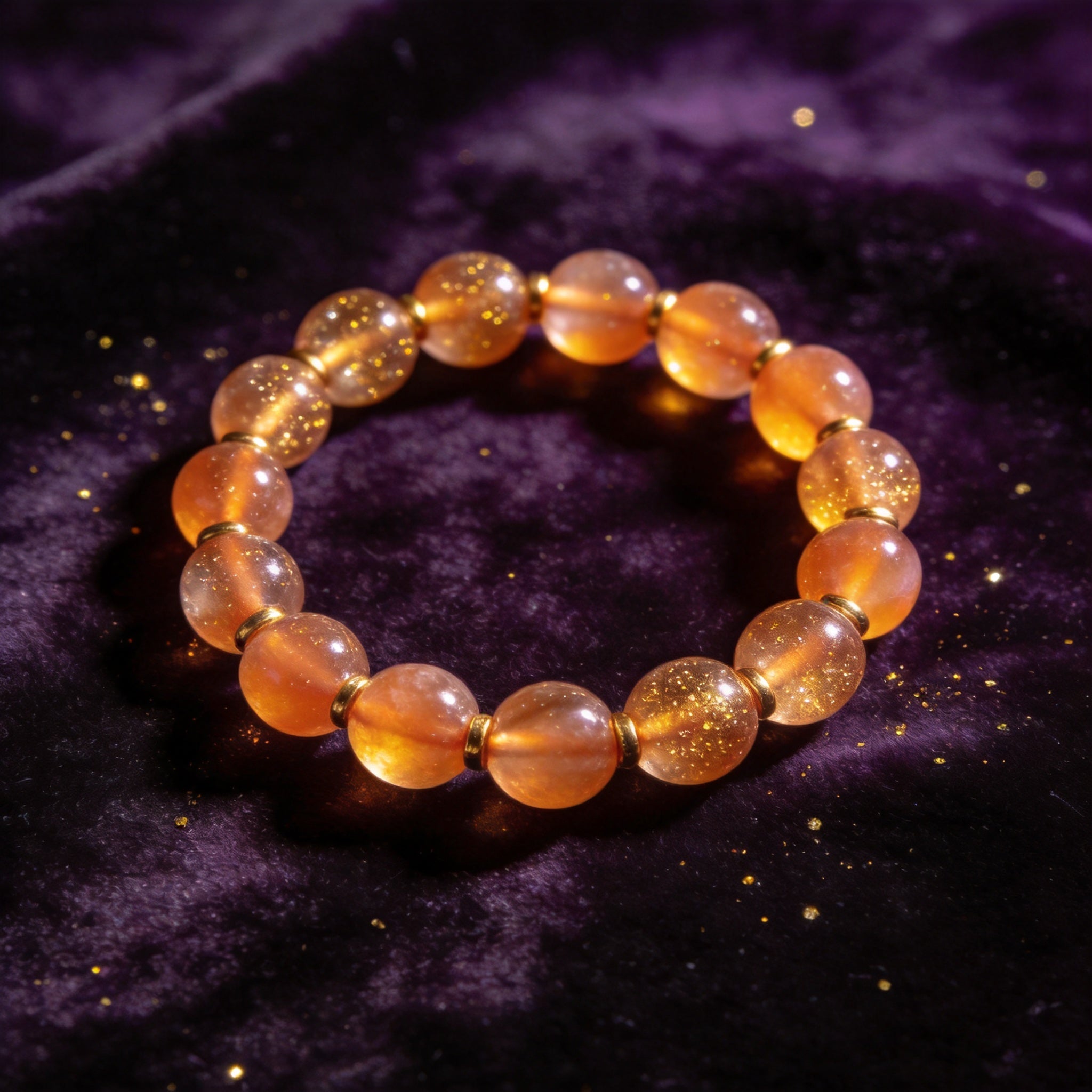 Sunstone natural stone bracelet on dark velvet