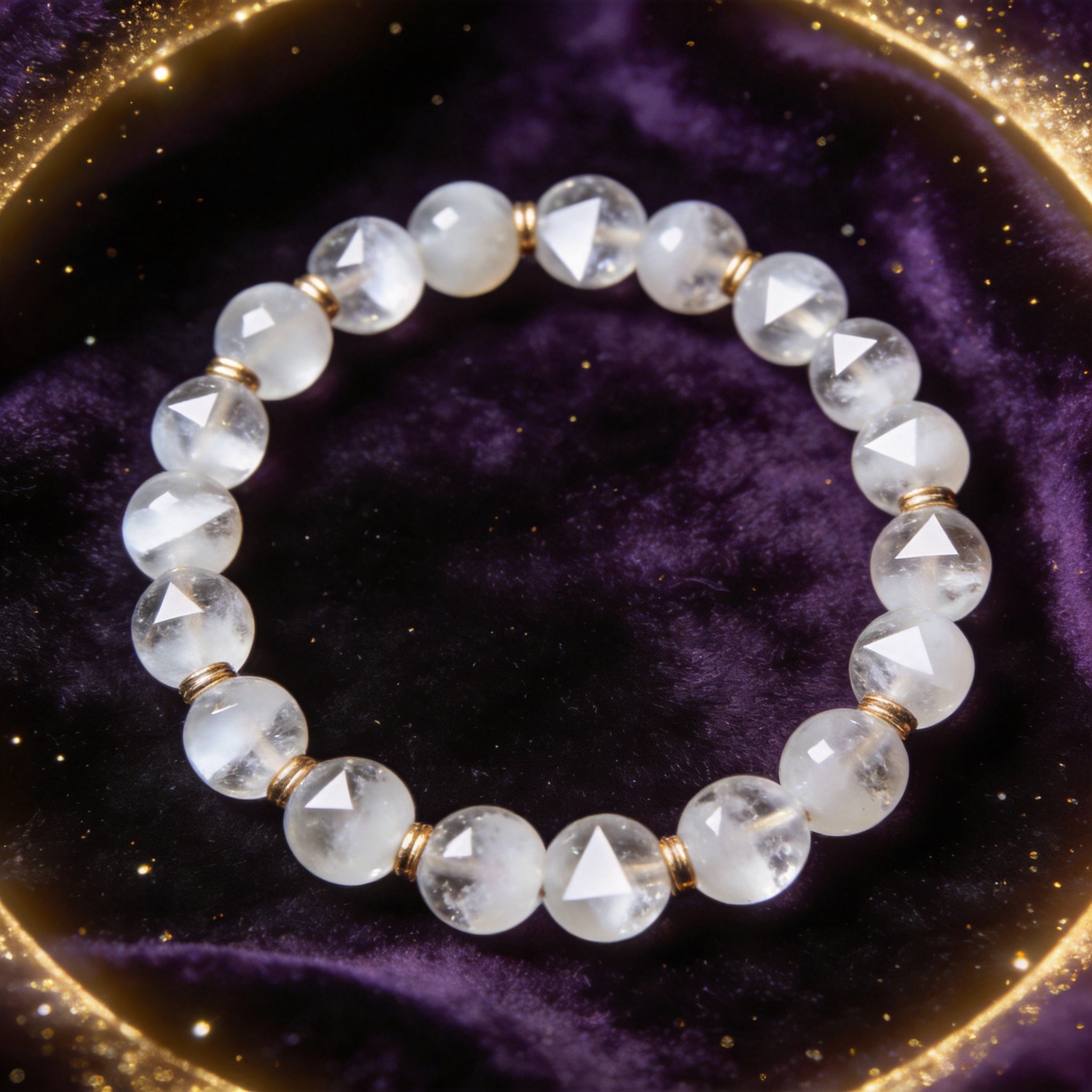 White Phantom Quartz natural stone bracelet on dark velvet